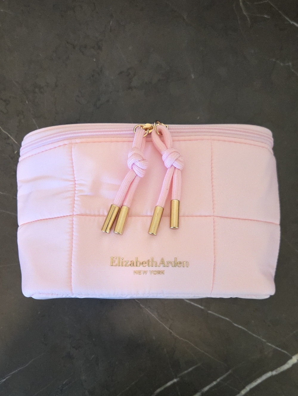 Elizabeth Arden Pink Quilted Cosmetic Case with Gold Accents